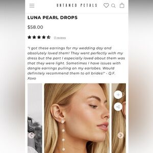 Untamed Petals Luna Pearl Drop earrings. Gold. Never worn/brand new.